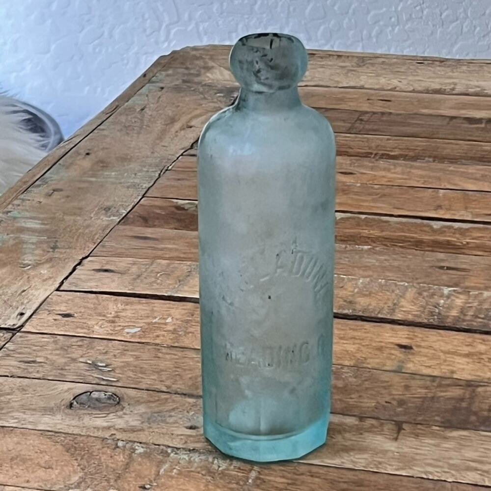 Antique Blop Top Hutchinson Bottle Embossed Aqua Glass Bottle 19th Century